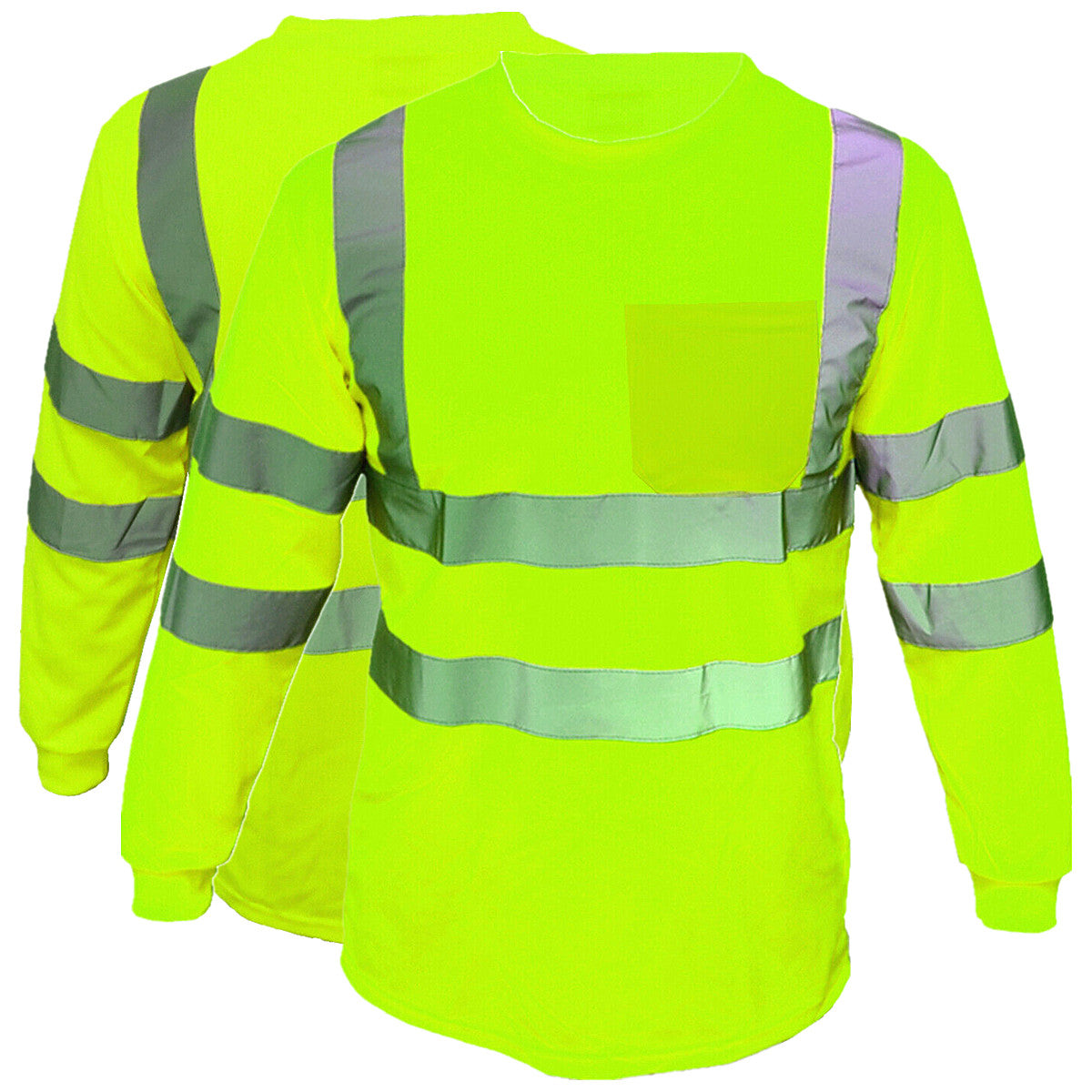 Men's High Visibility Safety Work T Shirts Long Sleeve Reflective Tape Class 3 2 Pieces