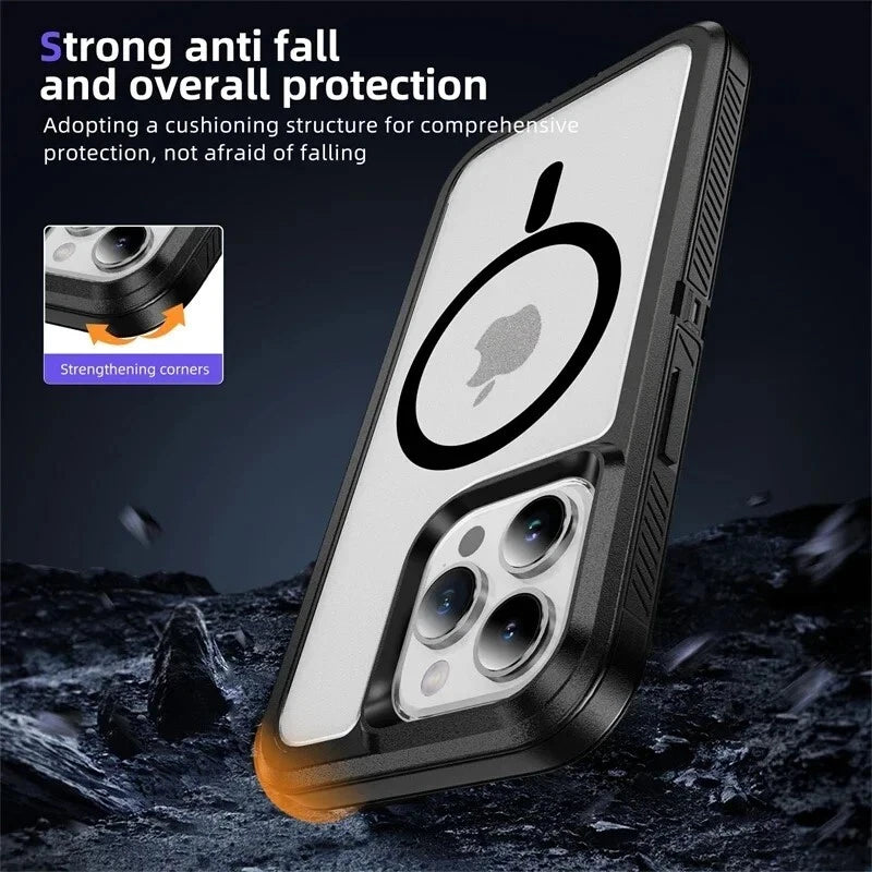 For Apple iPhone 16 16e 15 Plus 15 14 13 Pro Max Shockproof Magnetic Case Dual-Layer Compatible With MagSafe Cover