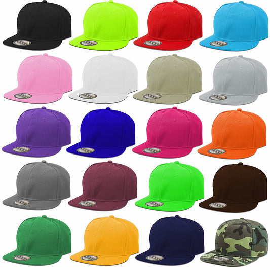 Unisex Snapback Hat Classic Hip Hop Style Solid Flat Brim Baseball Cap