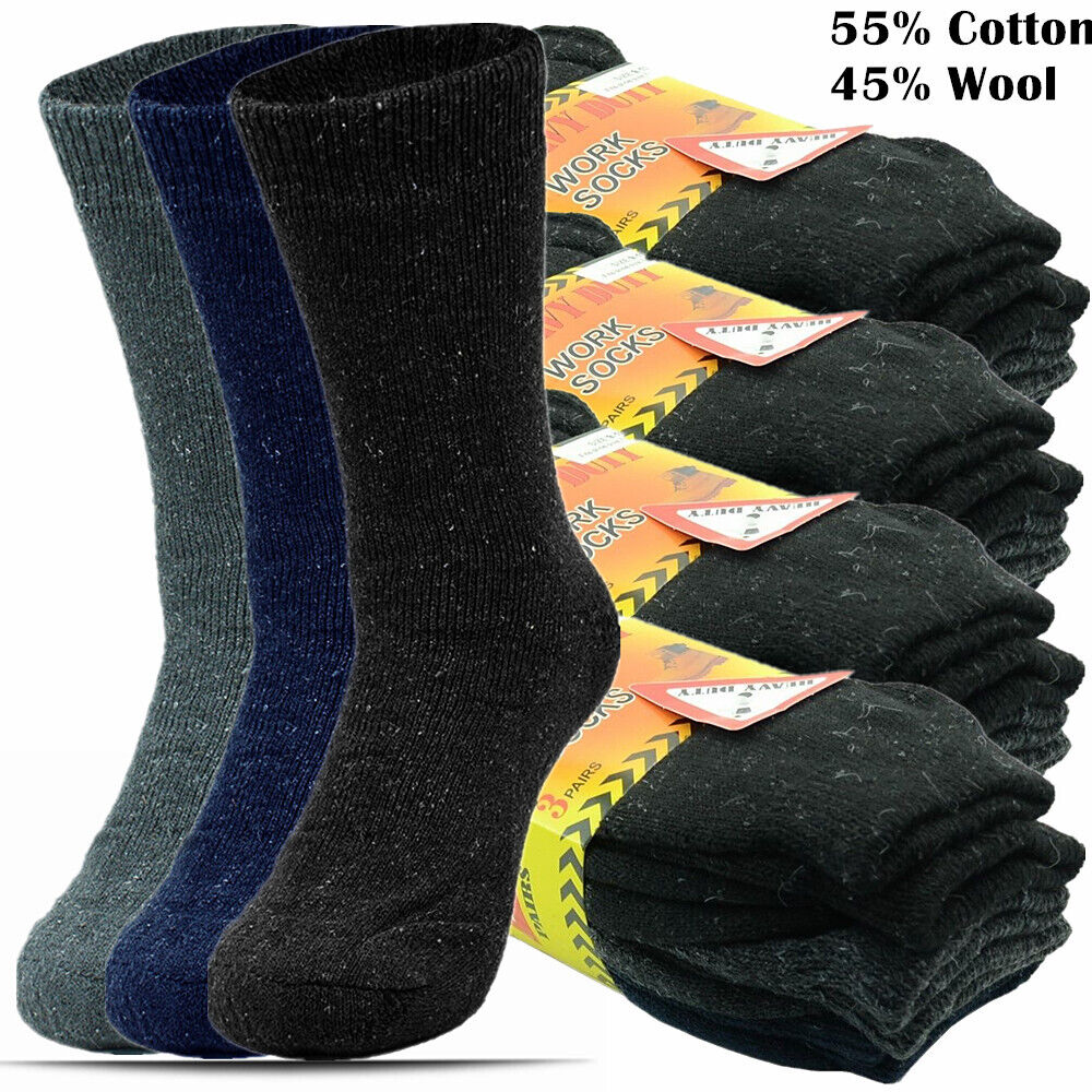 Men's Winter Thermal Heated Boots Warm Wool Cotton Crew Socks Size 10-13