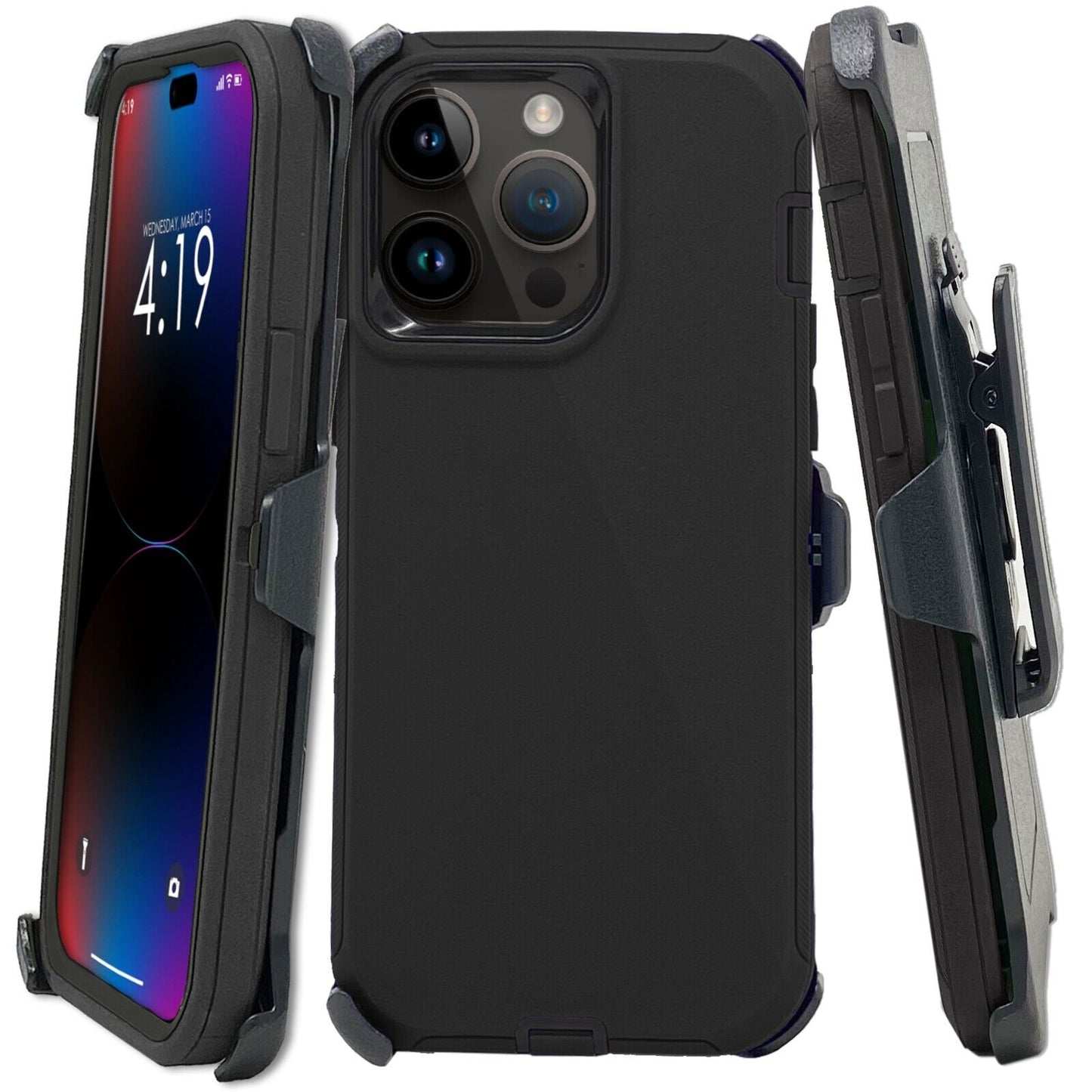For Apple iPhone 16 16e Pro Max Plus Heavy Duty Shockproof Holster Case Cover with Belt Clip