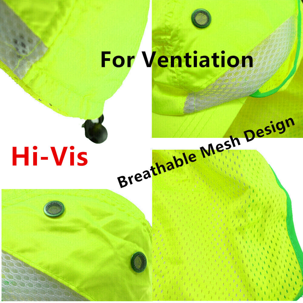 Glory Max Fashion Hi-Vis Neon Green Safety Baseball Cap With Neck Flap & Wide Brim