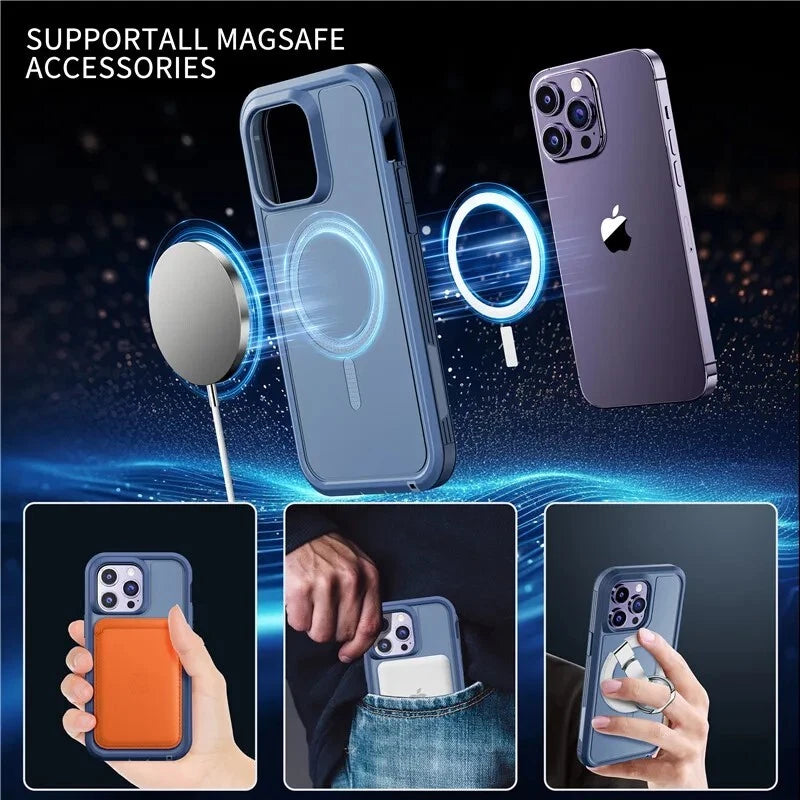 For Apple iPhone 16 16e 15 Plus 15 14 13 Pro Max Shockproof Magnetic Case Dual-Layer Compatible With MagSafe Cover