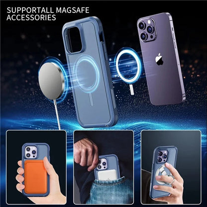 For Apple iPhone 16 16e 15 Plus 15 14 13 Pro Max Shockproof Magnetic Case Dual-Layer Compatible With MagSafe Cover