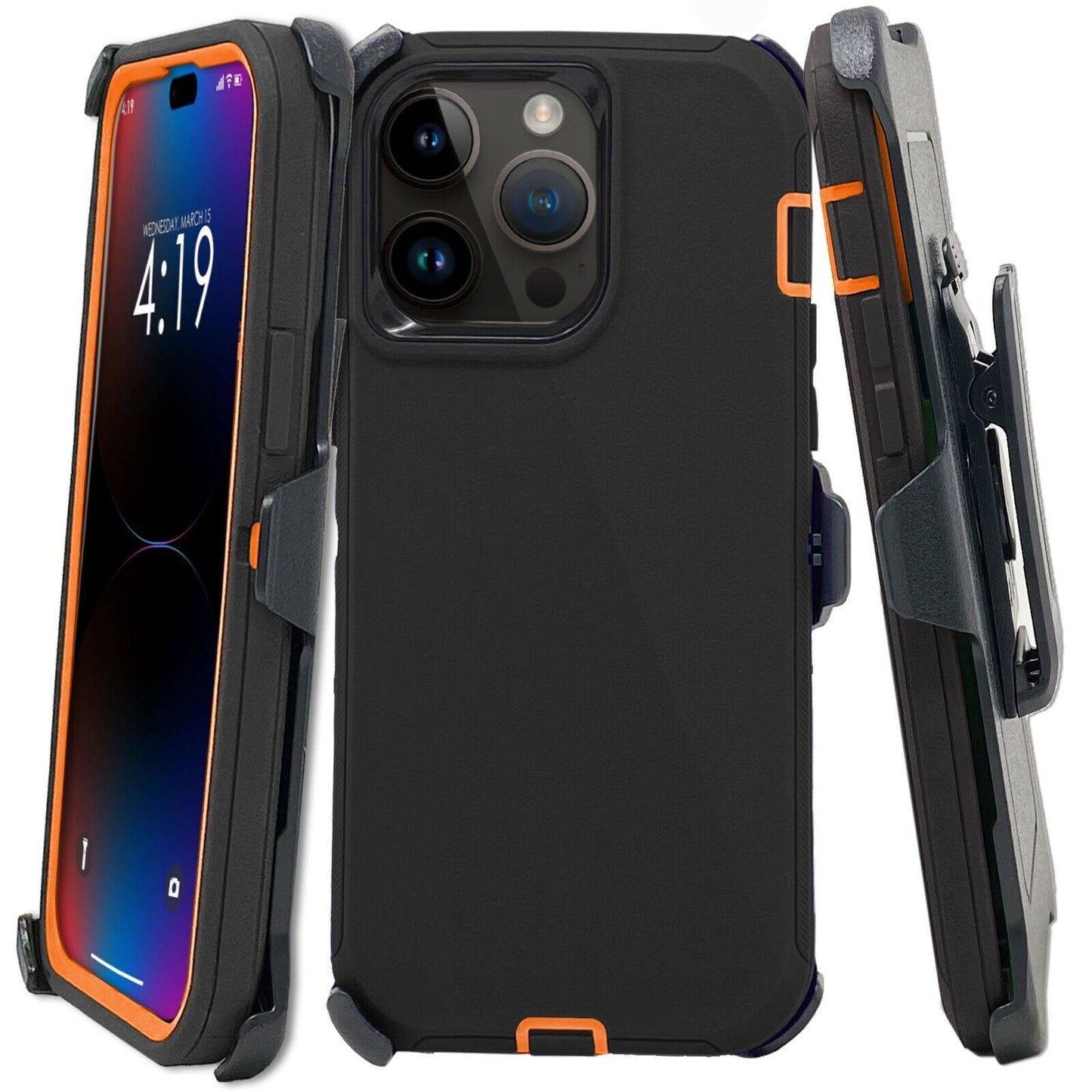 For Apple iPhone 16 16e Pro Max Plus Heavy Duty Shockproof Holster Case Cover with Belt Clip