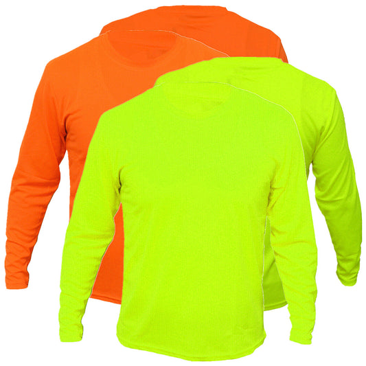 Men's High Visibility Safety Work Hi-Vis T Shirts Long Sleeve Green Orange 2 Pieces