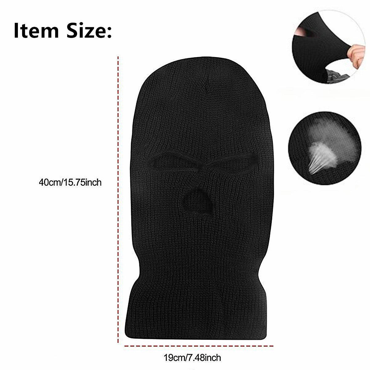 3 Holes Winter Knitted Full Face Mask Outdoor Warm Black Ski Balaclava Cover