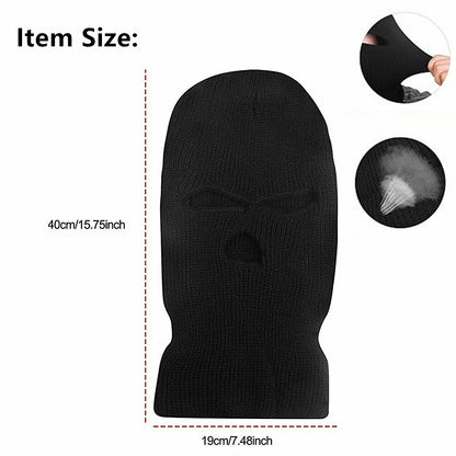 3 Holes Winter Knitted Full Face Mask Outdoor Warm Black Ski Balaclava Cover