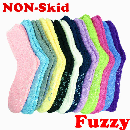 Women's 4-12 Pairs Soft Cozy Fuzzy Socks Non-Skid Solid Plush Home Slipper Socks