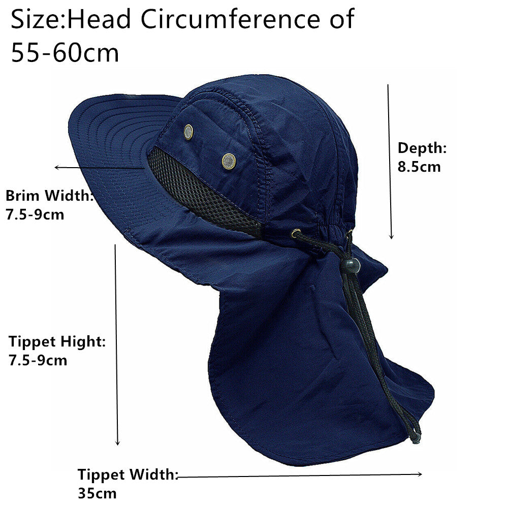 Unisex Boonie Bucket Snap Hat Sun Visor Big Brim Neck Flap Adjustable Cap