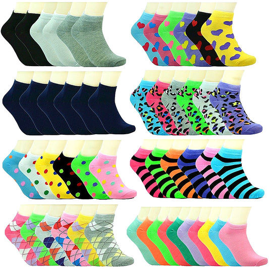 Women's Assorted Multicolor Solid Casual Sports Ankle Socks Size 9-11