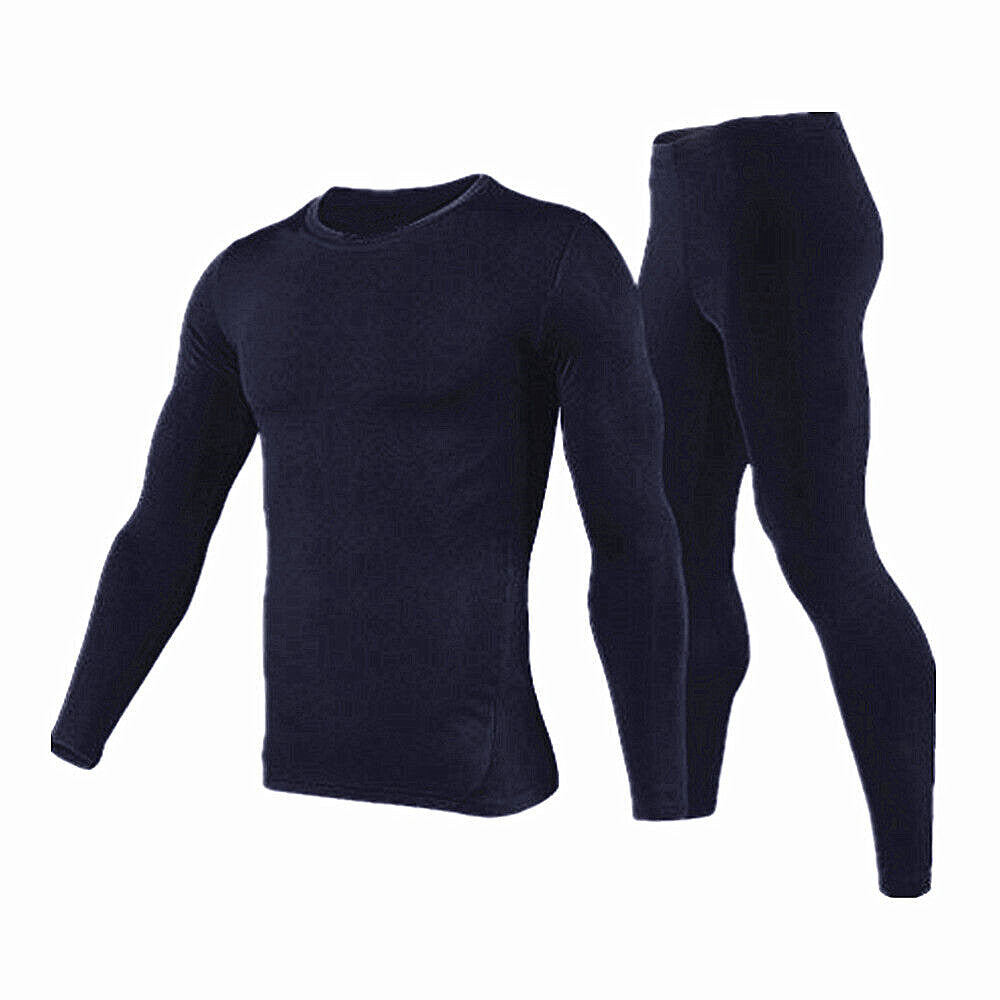 Mens Winter 100% Cotton Thermal Warm Fleece Lined Long Johns Underwear 2Pcs  Set 