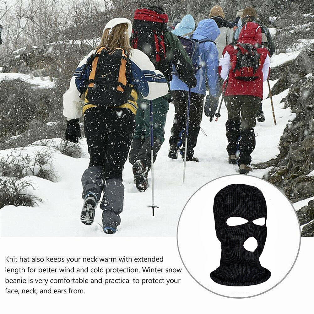 3 Holes Winter Knitted Full Face Mask Outdoor Warm Black Ski Balaclava Cover