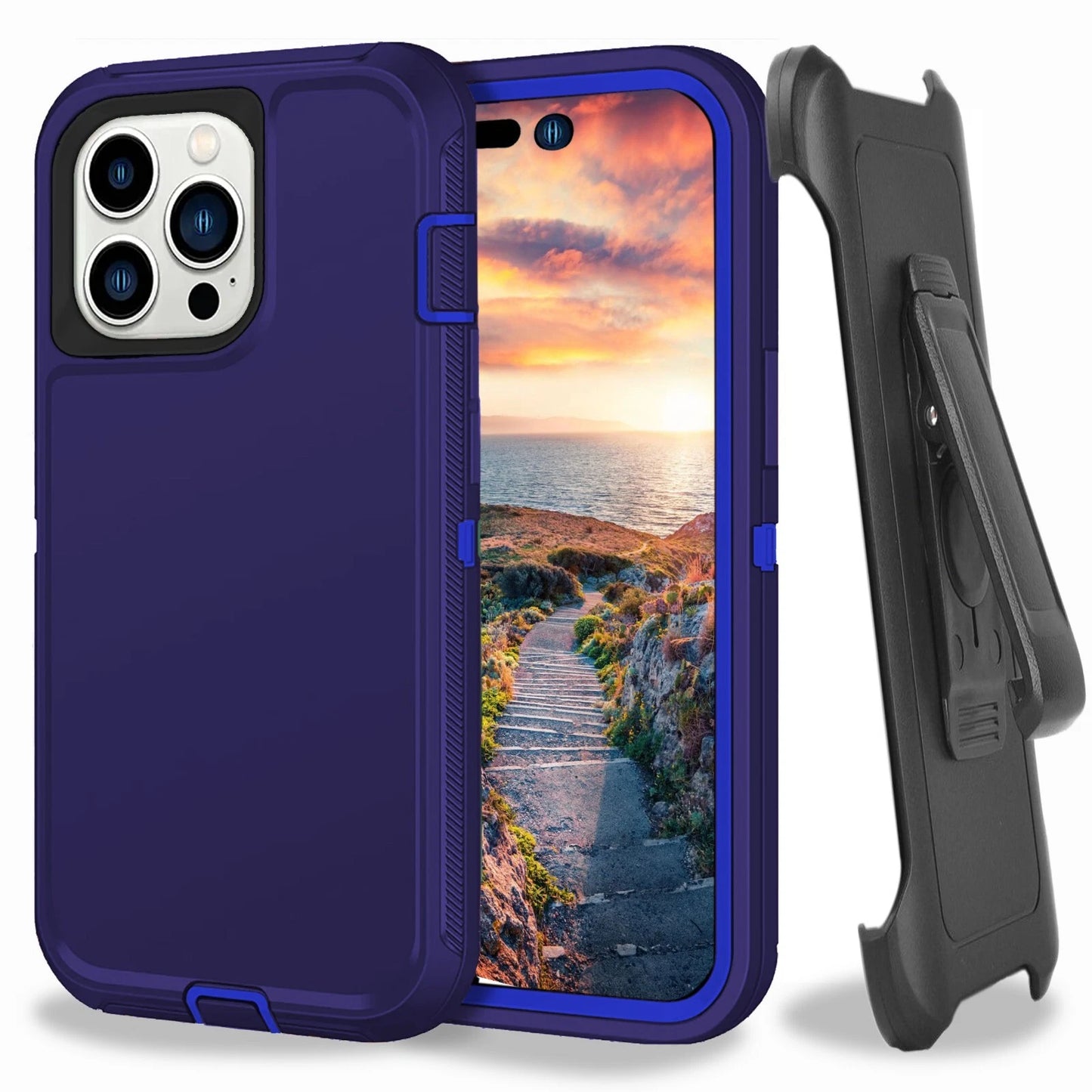 For Apple iPhone 15 Pro Max Plus Heavy Duty Shockproof Holster Case Cover with Belt Clip