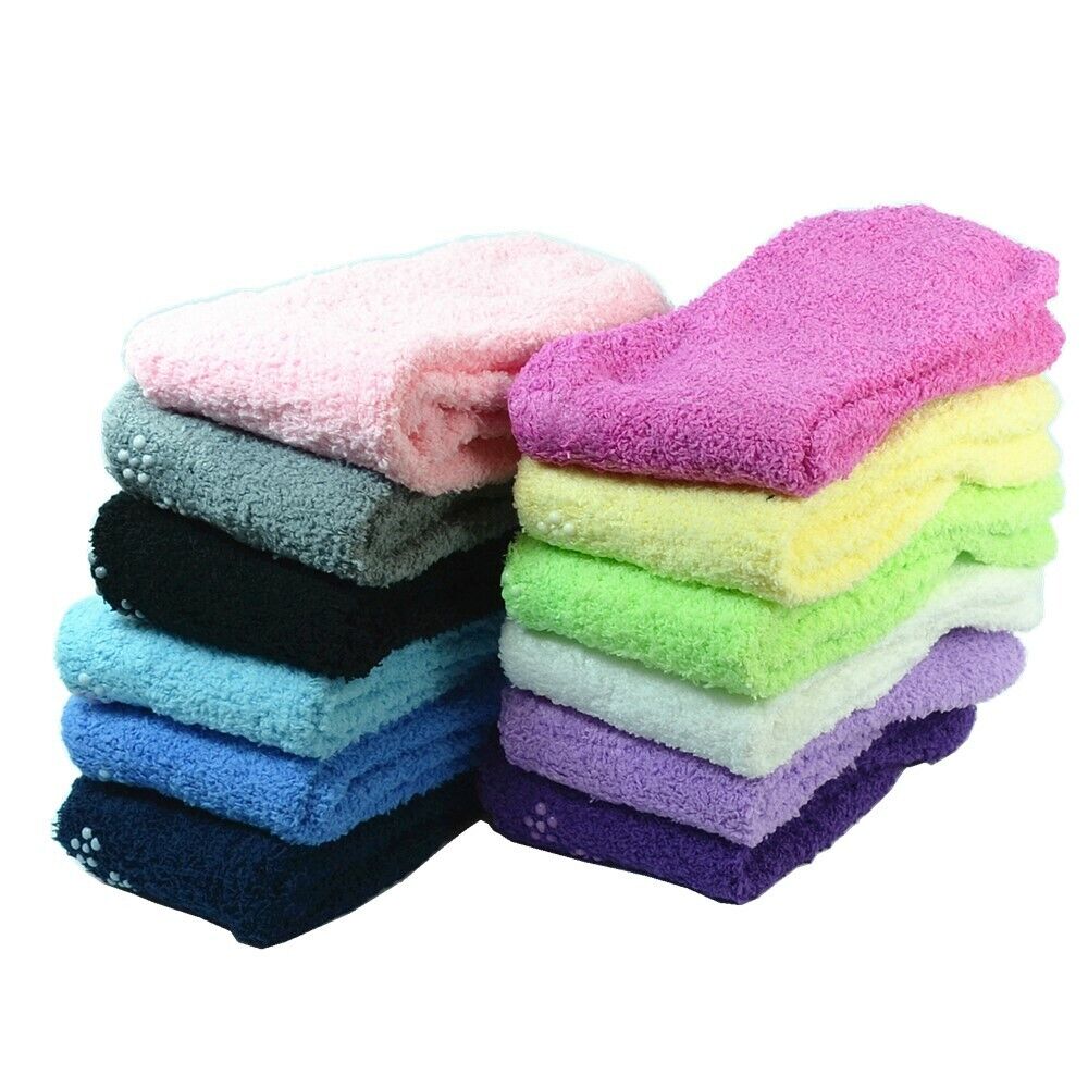 Women's 4-12 Pairs Soft Cozy Fuzzy Socks Non-Skid Solid Plush Home Slipper Socks