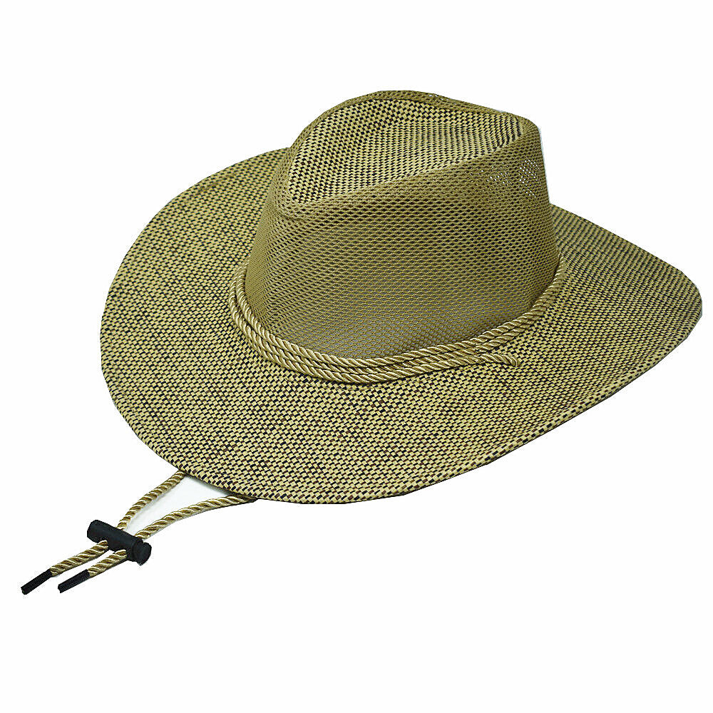 Unisex Cowboy Panama Fedora Bucket Straw Hat Wide Brim Mesh Top Cool Cap