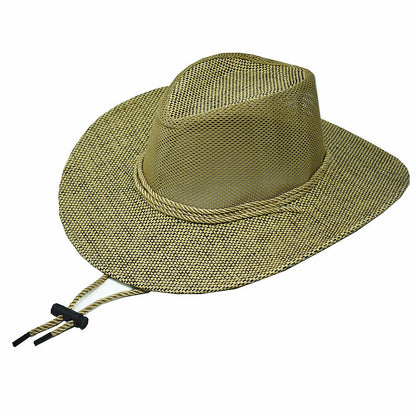 Unisex Cowboy Panama Fedora Bucket Straw Hat Wide Brim Mesh Top Cool Cap