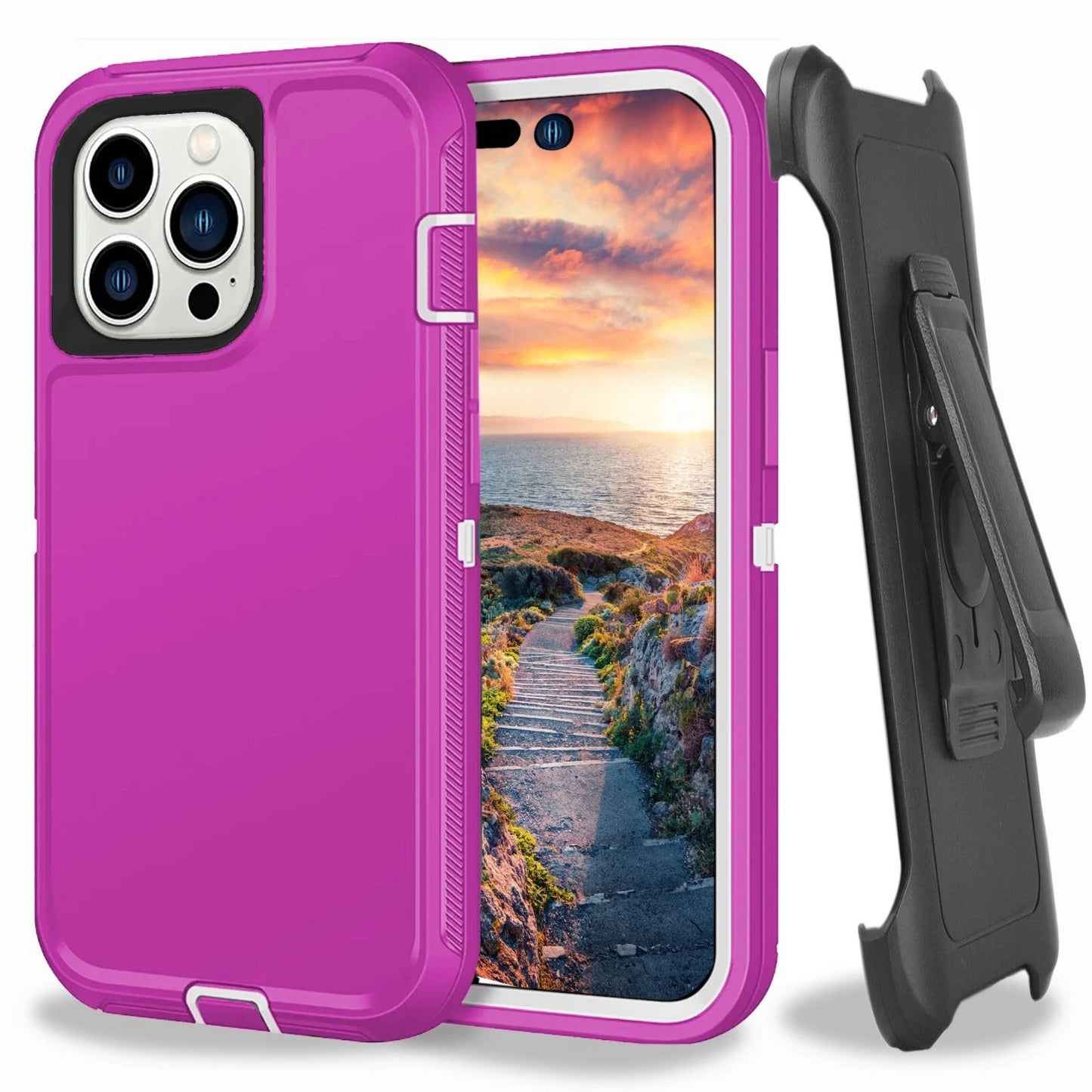 For Apple iPhone 15 Pro Max Plus Heavy Duty Shockproof Holster Case Cover with Belt Clip