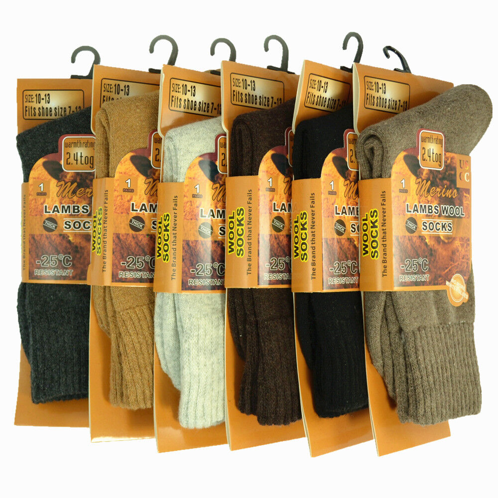 Men's Winter Thermal Merino Wool Heated Warm Thick Crew Socks Size 10-13