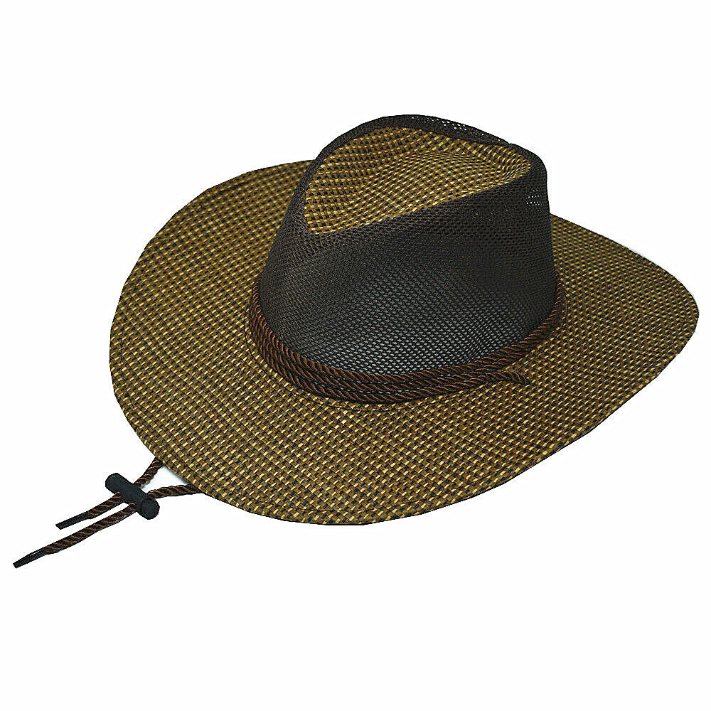 Unisex Cowboy Panama Fedora Bucket Straw Hat Wide Brim Mesh Top Cool Cap