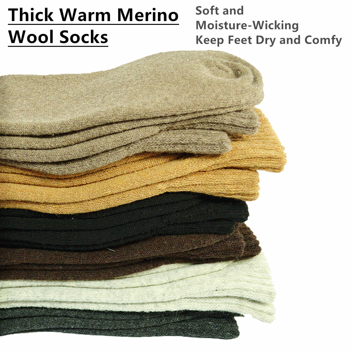Men's Winter Thermal Merino Wool Heated Warm Thick Crew Socks Size 10-13