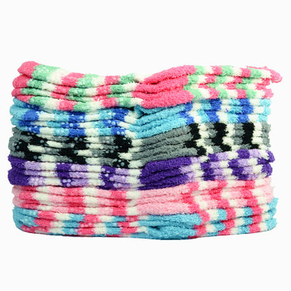 Women's 4-12 Pairs Soft Cozy Fuzzy Socks Non-Skid Striped Plush Home Slipper Socks