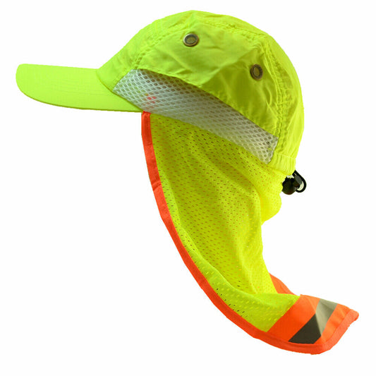 Hi-Vis Reflective Work Safety Baseball Hat High Visibility Cap Mesh Neck Flap