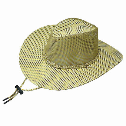 Unisex Cowboy Panama Fedora Bucket Straw Hat Wide Brim Mesh Top Cool Cap