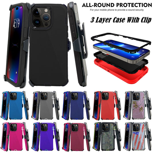 For Apple iPhone 16 16e Pro Max Plus Heavy Duty Shockproof Holster Case Cover with Belt Clip