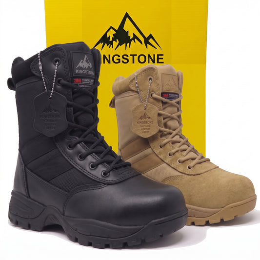Kingstone 3M Thinsulate Tactical Work Shoes Military Combat Boots Waterproof Leather Oil-Resistant Sole