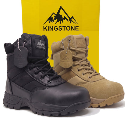 Kingstone Men Ankle High Tactical Work Shoes Military Combat Boots Waterproof Leather Oil-Resistant Sole