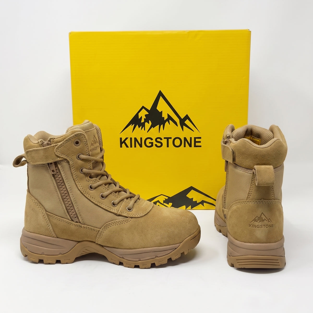 Kingstone Men Ankle High Tactical Work Shoes Military Combat Boots Waterproof Leather Oil-Resistant Sole