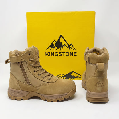 Kingstone Men Ankle High Tactical Work Shoes Military Combat Boots Waterproof Leather Oil-Resistant Sole
