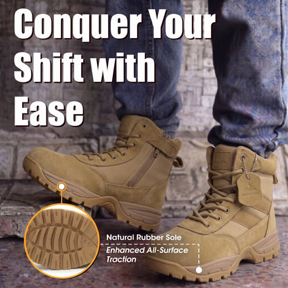 Kingstone Men Ankle High Tactical Work Shoes Military Combat Boots Waterproof Leather Oil-Resistant Sole