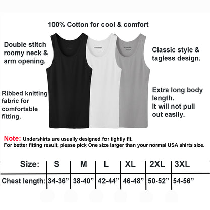 3-12 Packs Men's 100% Cotton A-Shirt Tank Top Ribbed Solid Wife Beater Undershirts