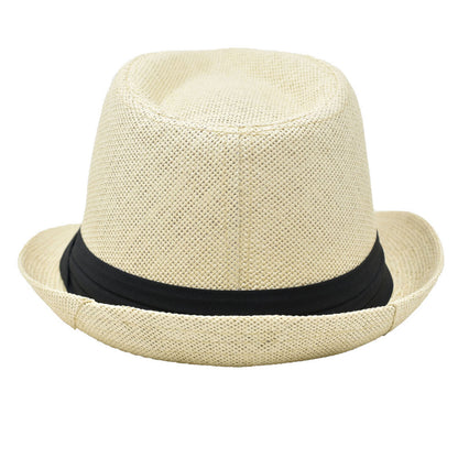 Men Women Summer Fedora Panama Hat Trilby Cuban Straw Sun Hats Short Brim with Black Band