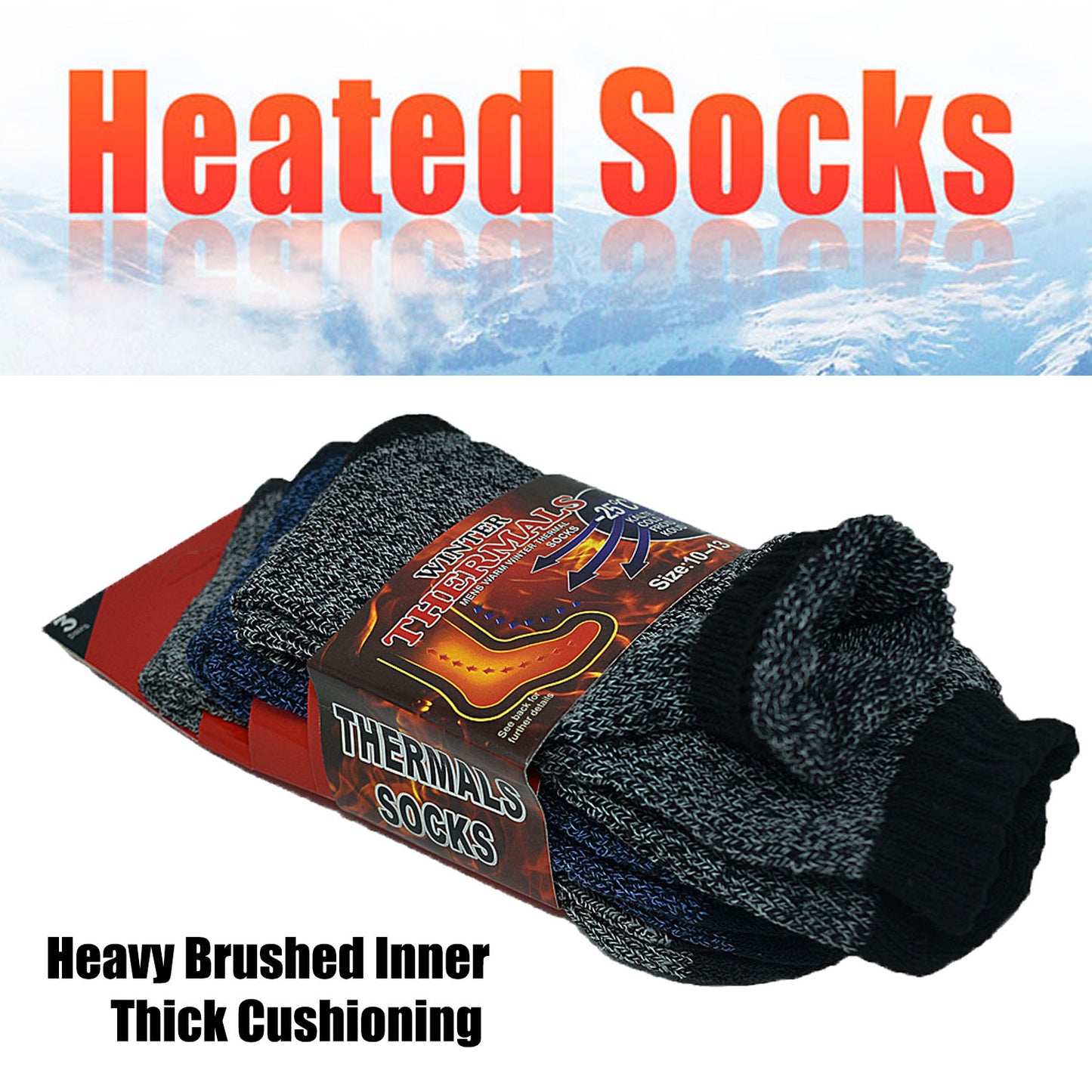Men's Winter Thermal Heated Work Heavy Duty Boots Warm Crew Socks 10-13