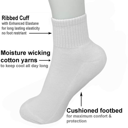 Women's 12 Pairs Cotton Solid Athletic Ankle Quarter Socks with Cushioning Size 9-11