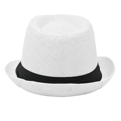 Men Women Summer Fedora Panama Hat Trilby Cuban Straw Sun Hats Short Brim with Black Band