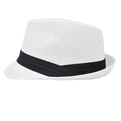 Men Women Summer Fedora Panama Hat Trilby Cuban Straw Sun Hats Short Brim with Black Band