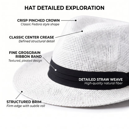 Men Women Summer Fedora Panama Hat Trilby Cuban Paper Straw Sun Hats Wide Brim with Black Band