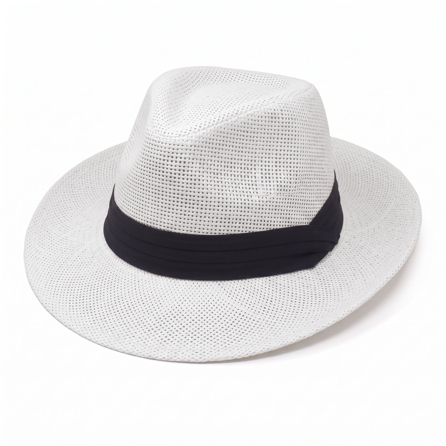 Men Women Summer Fedora Panama Hat Trilby Cuban Paper Straw Sun Hats Wide Brim with Black Band