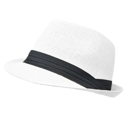 Men Women Summer Fedora Panama Hat Trilby Cuban Straw Sun Hats Short Brim with Black Band