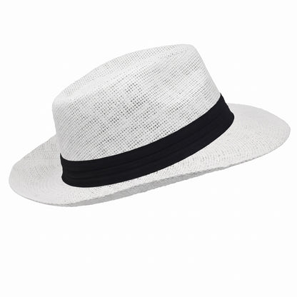 Men Women Summer Fedora Panama Hat Trilby Cuban Paper Straw Sun Hats Wide Brim with Black Band