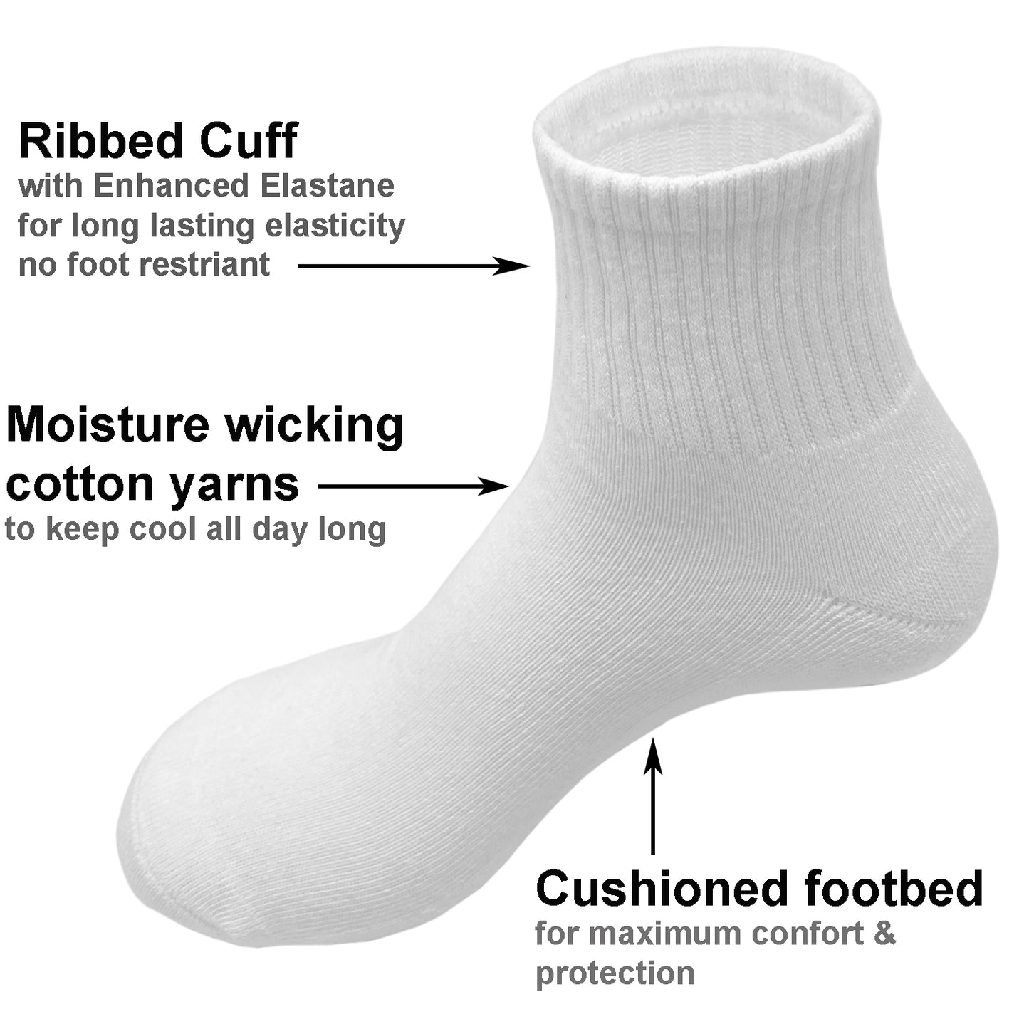 Men's 6 Pairs Cotton Solid Athletic Ankle Quarter Socks with Cushioning Size 9-13