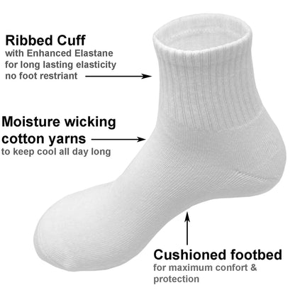 Men's 6 Pairs Cotton Solid Athletic Ankle Quarter Socks with Cushioning Size 9-13