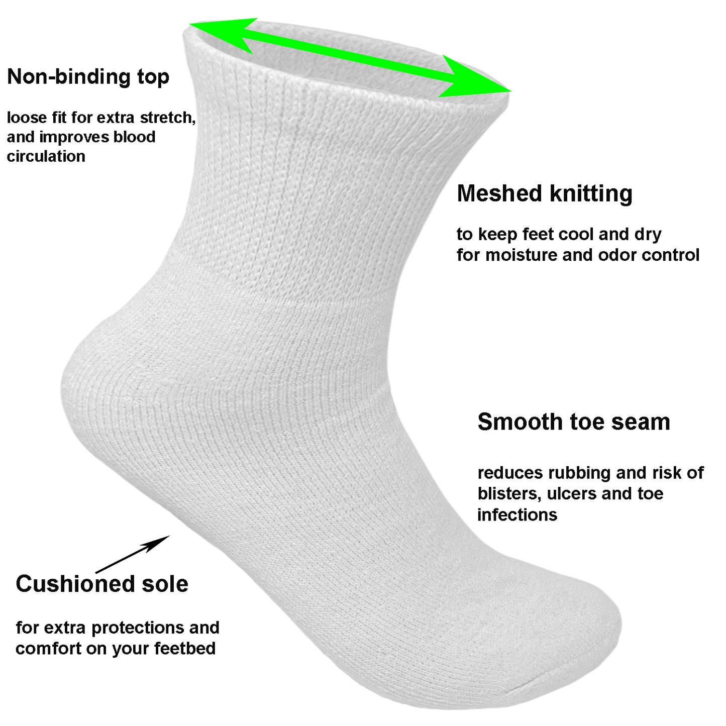 3-12 Pairs Men's Diabetic Circulatory Ankle/Quarter Cotton Socks Size 9-15