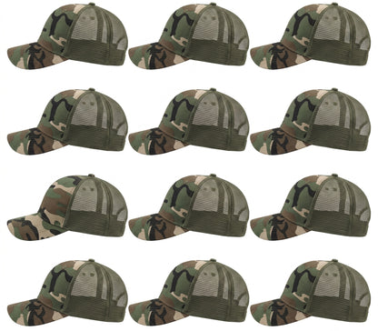 12-Pack Lot Unisex Mesh Back Baseball Cap Sun Visor Breathable Plain Blank Trucker Hats Adjustable Caps