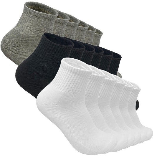 Men's 6 Pairs Cotton Solid Athletic Ankle Quarter Socks with Cushioning Size 9-13