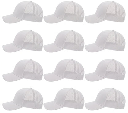 12-Pack Lot Unisex Mesh Back Baseball Cap Sun Visor Breathable Plain Blank Trucker Hats Adjustable Caps